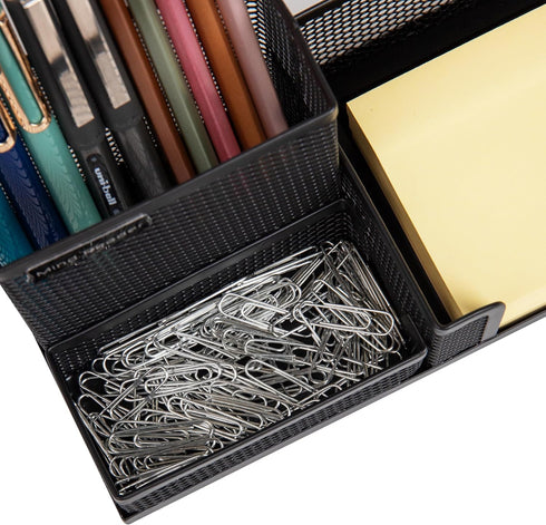 Mind Reader Desktop Organizer, Pen Holder and Clip Basket, Metal Mesh Storage for Office (Black)