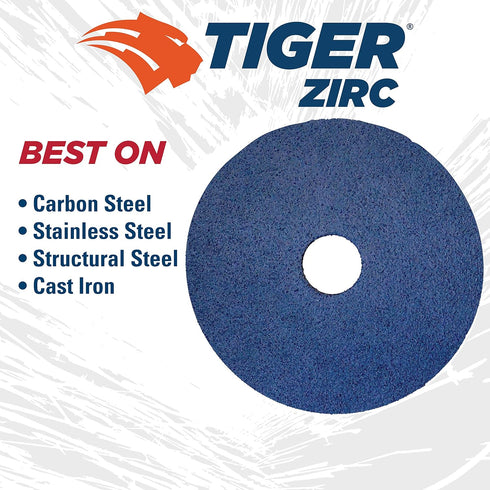 Weiler 59737 Tiger Zirconia Alumina Resin Fiber Sanding & Grinding Disc, 4-1/2" Diameter, 120 Grit, 7/8" Arbor Hole (Pack of 25)