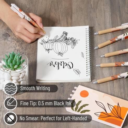 Mr. Pen Retractable Gel Pens, 6 Pack, Boho Theme, Black Fine Point 0.5mm, Fast Dry, Aesthetic Journaling Pens