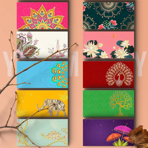 Money Envelopes for Cash, Assorted Colour Designs Money Holder, 10 Pack Gold and Silver Foil Gift Envelope