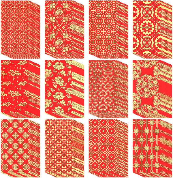 Zhanmai 120 Pcs Chinese New Year Red Envelopes - 12 Styles Hong Bao Paper Gift Money Envelopes for Lunar Year