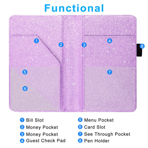 ACdream Server Books for Waitress, Guest Book Note Pad, Cute Pocket Leather Money Organizer Wallet, Cash Check Bill
