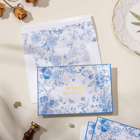 50 Pack Set Crisky Beyond Grateful Thank You Cards with Envelopes Bulk, Blue Floral Thank You Notes with Envelopes