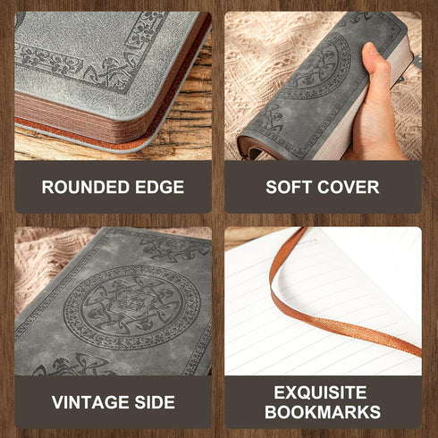 CAGIE Leather Vintage Journal for Men Soft Cover Lined Pages Notebook 180 Lay Flat for Writing Travel Diary, 5.7'' x 8.3'', Grey by CAGIE