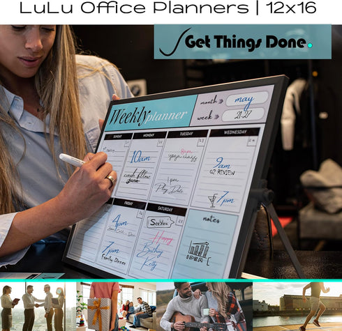 Weekly Dry Erase Board - Black Frame Desktop Calendar White Board with Weekly & Monthly Planners, 12x16 inch