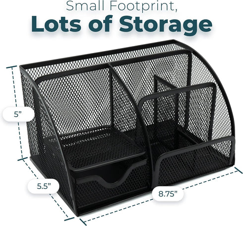Greenco Mesh Desk Organizer, Small Black Caddy with 6 Compartments for Office & Dorm Room Supplies Storage