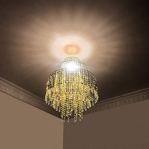 12.6 inches, 3 Waneway Acrylic Chandelier Shade, Ceiling Light Shade Beaded Pendant Lampshade with Crystal Beads