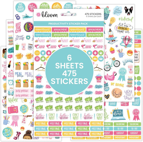 bloom daily planners Productivity Stickers, Variety Sticker Pack with Six Sheets