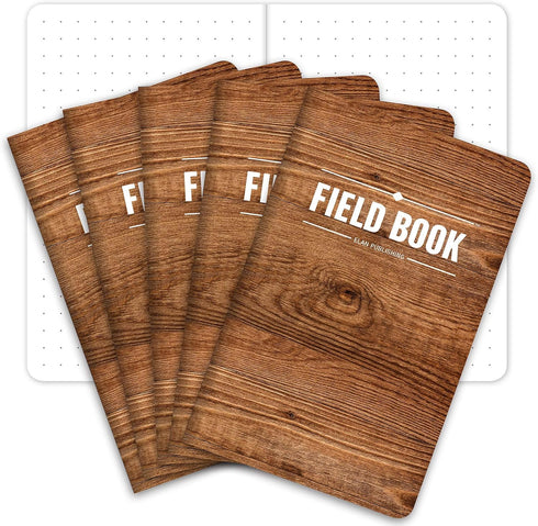 Elan Publishing Company Field Notebook, Pocket Journal - 3.5"x5.5" - Wood Pattern - Dot Graph Memo Book - Pack of 5