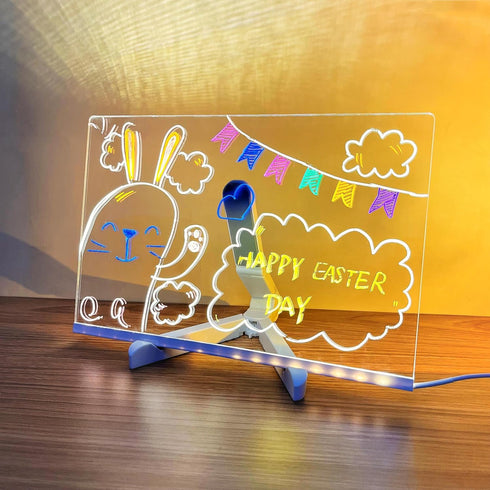LED Note Board with Colors, 6"x6" Glowing Acrylic Message Board - Light Up Dry Erase Board with Stand & 7 Markers