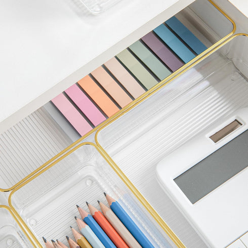 Martha Stewart Kerry Plastic Stackable Office Desk Drawer Organizers, Set of 5 with Gold Trim