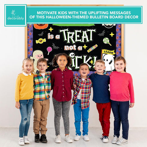 Decorably Halloween Bulletin Board Decorations Set - 70 Pcs Classroom Halloween Decorations, Background Papers &