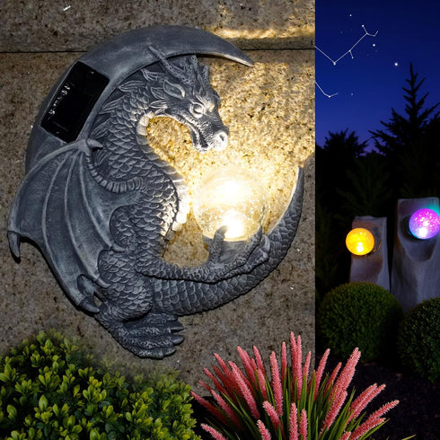 memeyou Dragon Tree Hugger Solar Magic Orb Garden Statue Dragon Solar LED Lights Decor Sun Moom for Your Patio Balcony