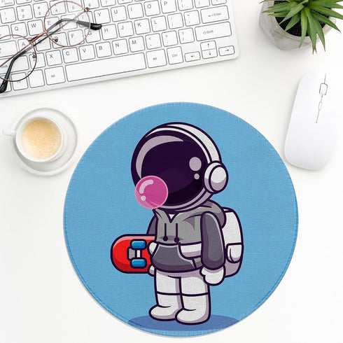 Mouse Pad,Cute Astronaut Holding Skateboard Cartoon Style Funny Round Mousepad,Small Non-Slip Rubber Gaming Pads,Office Dorm Computer Laptop Mouse pad 7.9 x 7.9 Inch,Astronaut Enthusiast Gift by ZNGFON