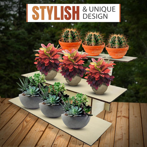3-Tier 3 Counter 9.5" Straight Wooden Retail Table Display Stand with Shelves for Products - Portable | Step Straight