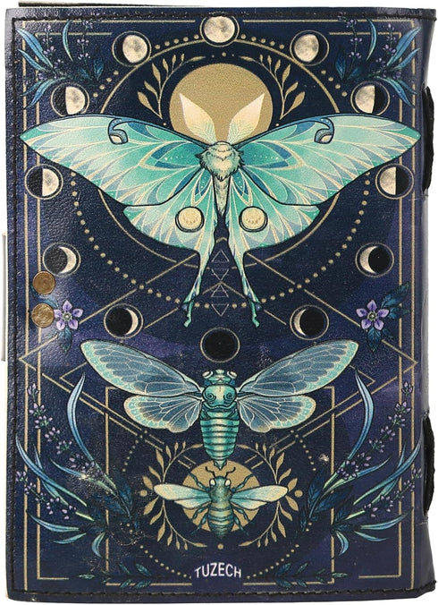 TUZECH Book of Spells Leather Bound Luna Moths Journal Deckle Edge Paper Grimoire Morpho Butterfly Printed Diary Notebook Spiral Gothic Notebook Antique Vintage Book for Men and Women (The Butterfly)