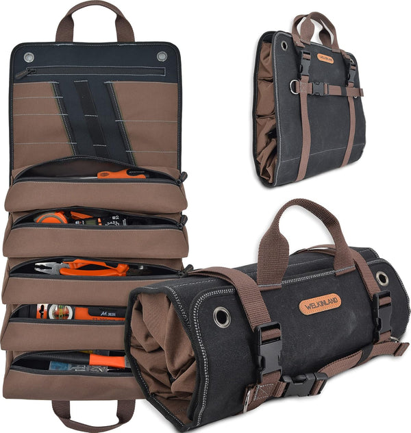 WELKINLAND Heavy-Duty Waxed Canvas Tool roll, 15-Pockets Tool Wrap Roll, 15L Tool