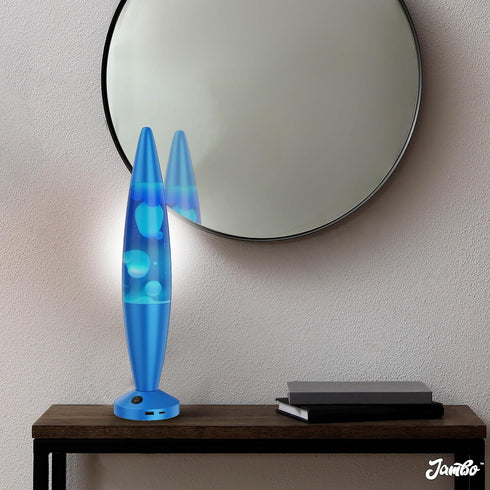 Ports,16" JAMBO Beautiful Liquid Lamp with USB Motion Light with Blue Liquid White Wax, Relaxing Nightlight, Mood Light