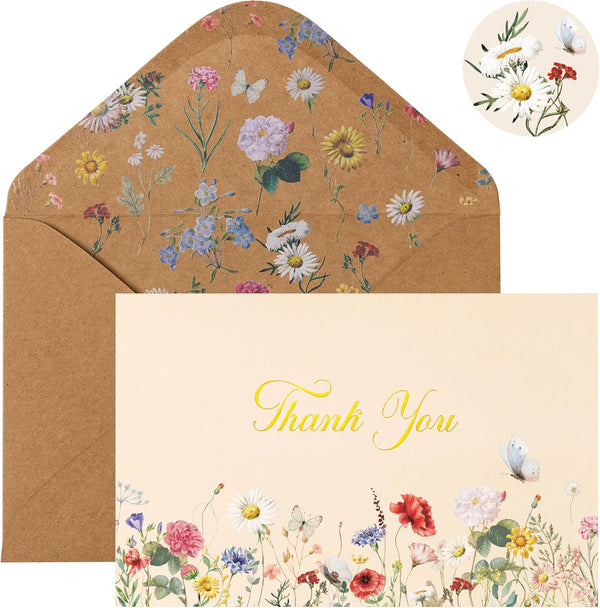 Crisky Vintage Floral Thank You Cards with Envelopes & Stickers 50 Pack