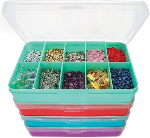 The Beadsmith Personality Case Color-Coded Organizers, 4 Stackable boxes, 22 compartments in total, Stack measures 5.75 x 3.8 x 4.5 inches, jewelry storage organizer, tackle box, nail tip case by The Beadsmith