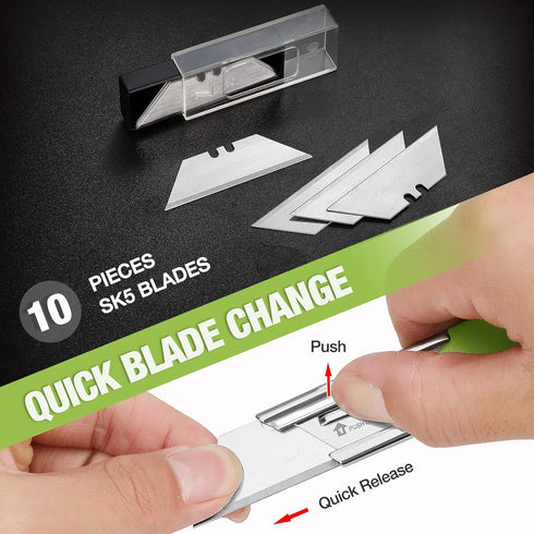 3-Pack Set, 10 SK5 WORKPRO Folding Utility Knife Quick Change Blade Box Cutter, Razor Knife with Belt Clip, Extra