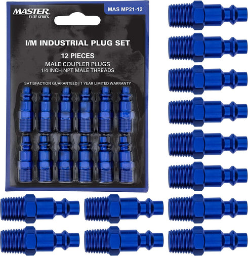 Master Elite Series 12 Piece Industrial I/M Type Plug Air Fittings Set with 1/4" NPT Male Threads