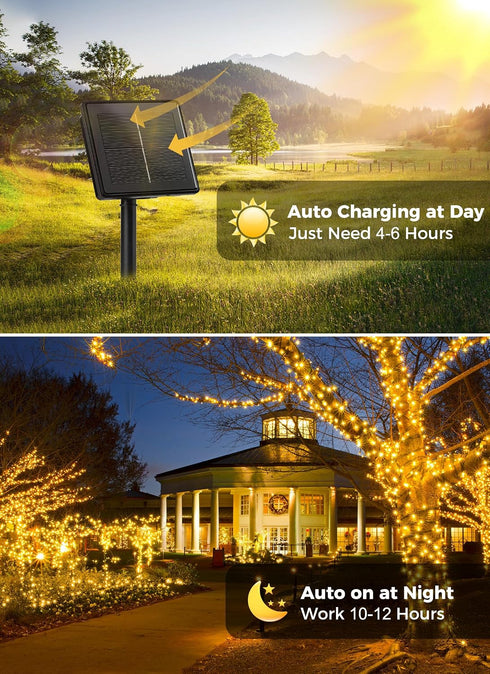 2 Pack 80FT 200 8 Solar String Lights Outdoor, Total LED Solar Powered String Lights with Lighting Modes, Waterproof