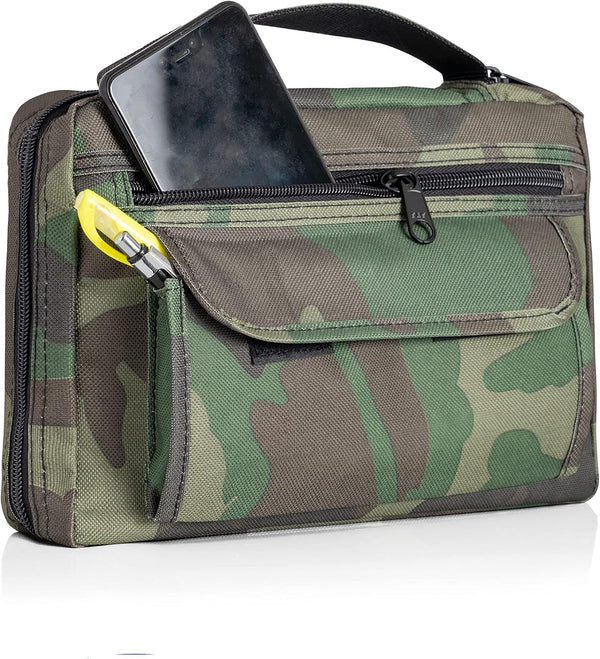 Embassy Bible Cover, Camouflage, with Extra Zippered Compartments