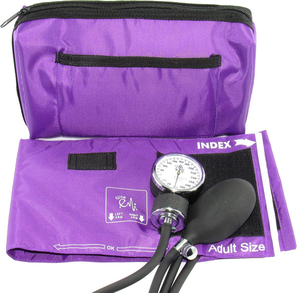 EMI Purple Deluxe Professional Aneroid Sphygmomanometer Manual Blood Pressure Monitor Set