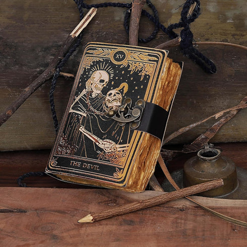VC Book of Spells Leather Journal, Deckle Edge Paper Grimoire, Printed Journal, Gothic Notebook for Men and Women