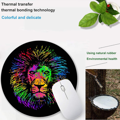 Small Computer Mouse Pad, Round Watercolor Lion Design, Office Non-Slip Rubber Mousepad