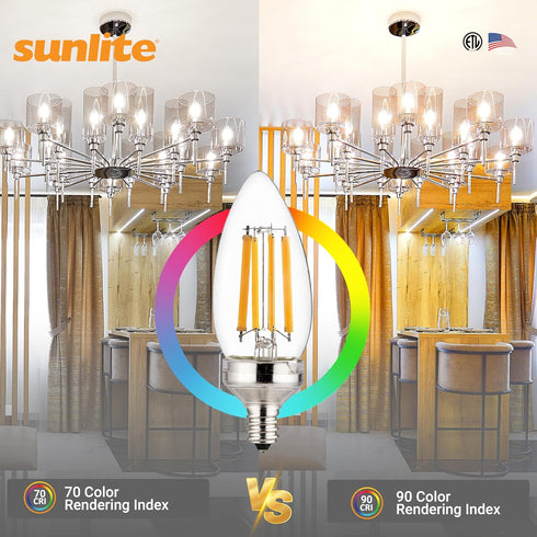 40270 B11 Bulb, 7.5 (60 810 E12 Dimmable, 20 90 2700K 6 Pack Sunlite LED Edison Torpedo Tip Chandelier Light Watts W