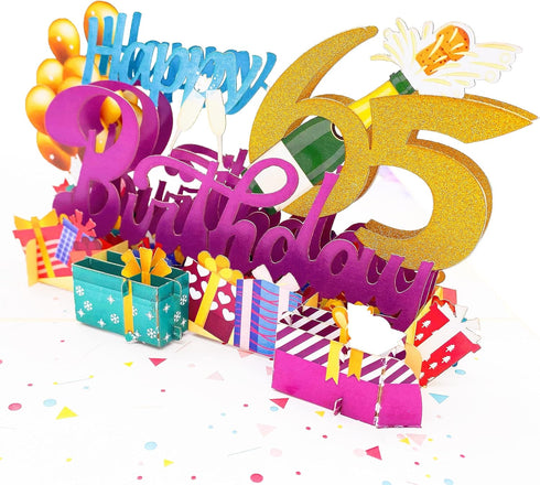 Liif Happy 65Th Birthday 3D Greeting Pop Up Card, Funny Birthday Card for Women, Men, 65 Years Old Celebration