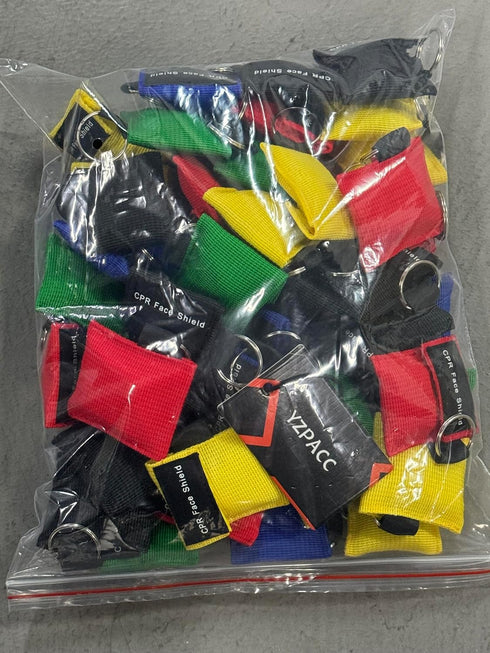 Set 50 (Colorful-50PCS) of CPR Mask, Disposable CPR Shield Mask Emergency Mask Key Chain Ring ,with One-Way Valve