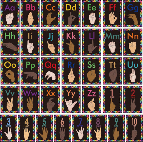 Sign Language Bulletin Board Letters - 36 ASL Alphabet Learning ABC Alphabet Poster Classroom Decor Cards Set Kindergarten/Primary School Classroom Wall Decor Daycare/Homeschool Supplies (Black)