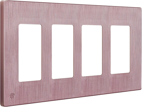 ENERLITES Elite Series Screwless Decorator Wall Plate, Child Safe Outlet Cover, 4-Gang, Brushed Rose Gold, SI8834-BRG