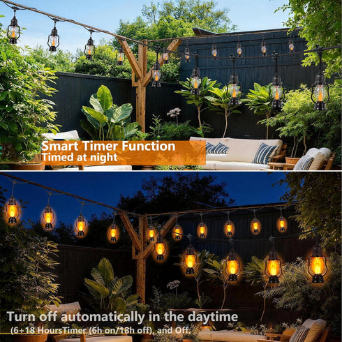 21FT 10 Bulb, Zeiliuled Flame Outdoor String Lights, Patio Lights with Flickering Flame Timer, Waterproof LED Outdoor