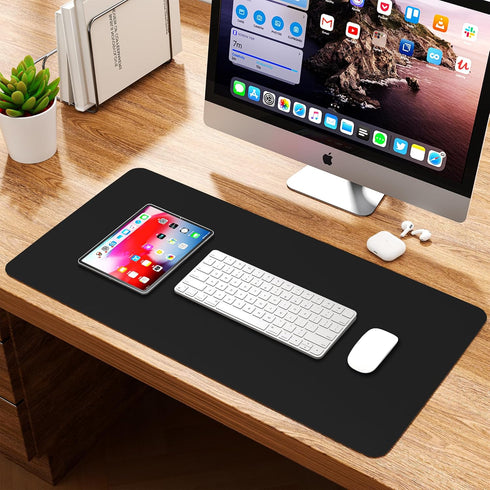 WAYBER Leather Desk Pad Protector, Waterproof Mouse Pad, PU Desk Mat for Office/Home/Work/Cubicle (Black/Red)