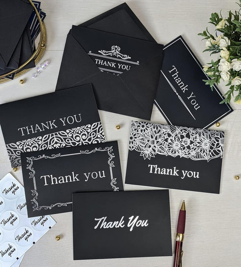 T&M Quality Designs LLC 120 6 4x6 Inches Elegant Thank You Cards in Black with Matching Black Envelopes and Sealing