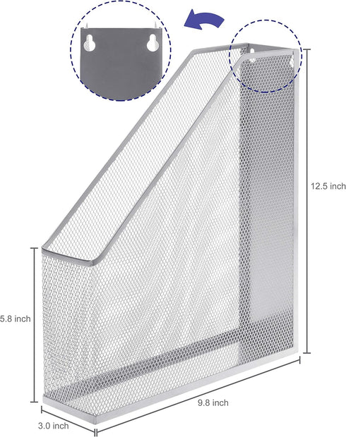 MyGift Silver Wire Mesh Document Holder, Set of 2, Wall Mounted or Desktop Magazine and File Rack