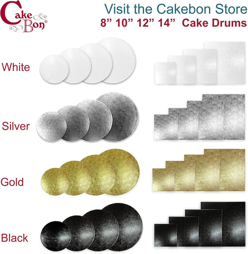 Cakebon Cake Boards - Sturdy 1/2 Thick Drums, 10 Inch Professional Fully Wrapped Edges, Black 3-Pack