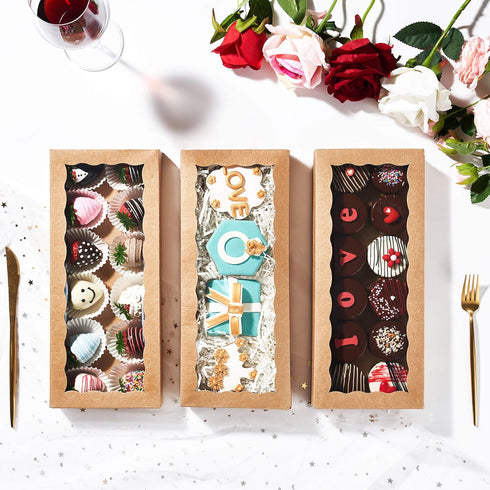 4PCS Premium Kraft Brown Cookie Boxes, 12 x 5 x 1.5 inches Bakery Box for Holiday Cookie Gift Sets