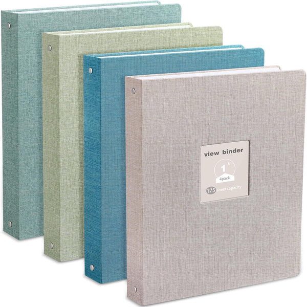Lincia 4 Pcs 1'' Round Ring Binders with Linen Cover, Holds 175 Sheets, Office Supplies