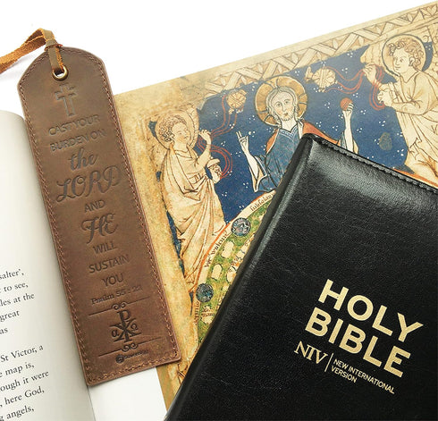 Leather Bible Bookmarks, 2 Inspirational Christian Bookmarks with Psalm 55:22, Perfect Gifts for Readers