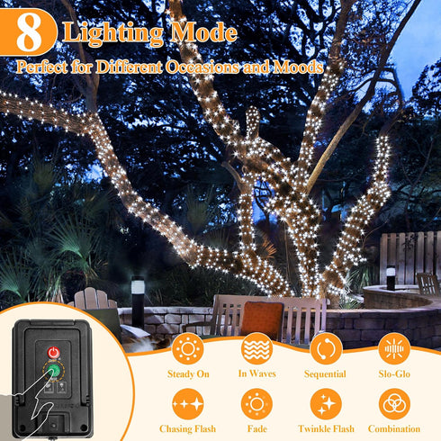 2 Pack 480LED 158FT, IP67 8 Solar String Lights Total Waterproof Solar Lights for Outside with Modes, Upgraded Solar