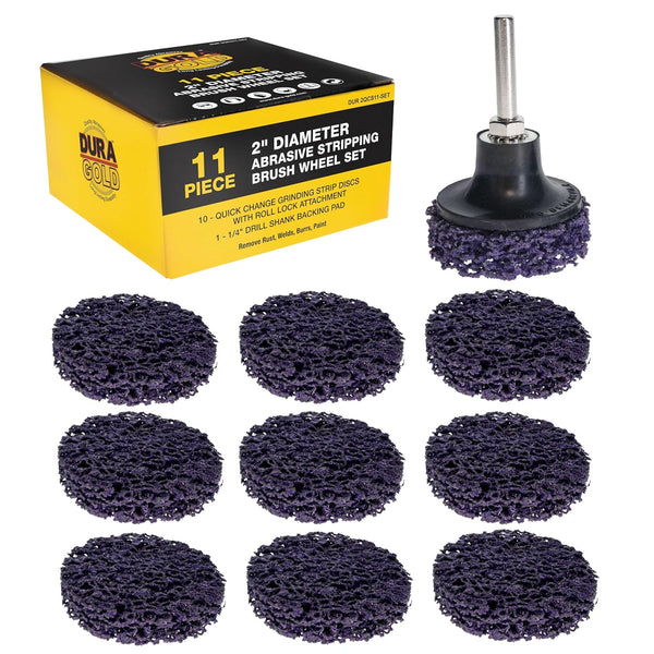 Dura-Gold 11-Piece 2" Diameter Abrasive Stripping Brush Wheel Set - 10 Quick
