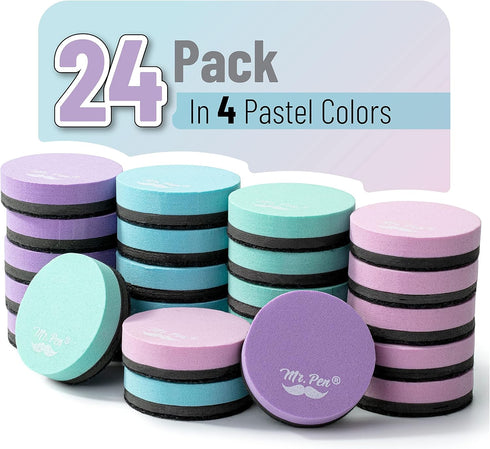 Mr. Pen- Mini Magnetic Dry Erase Eraser, 24 Pack, Pastel Colors, Round for Whiteboard, Board, Ideal for Classroom