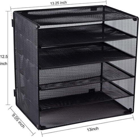 EASEPRES 5 Slot Mesh Desk Organizer Tray, File Paper Letter Folder Holder for Office Home School Classroom, Black, 2