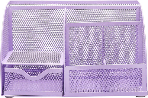 Exerz Light Purple Desk Organizer, Office Supplies with Drawer for Home Workspace and Desktop Storage