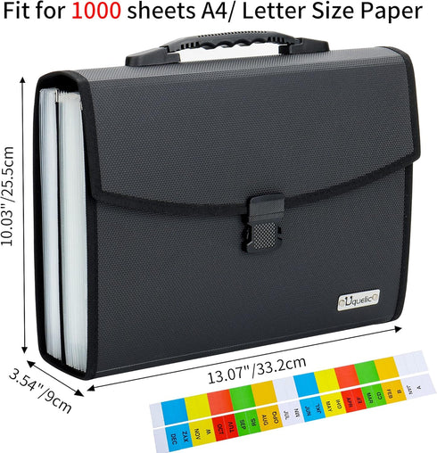 Uquelic 26 Pockets Expanding File Folder - Durable Buckle, Ergonomic Handle, Large A4 Expandable File Organizer